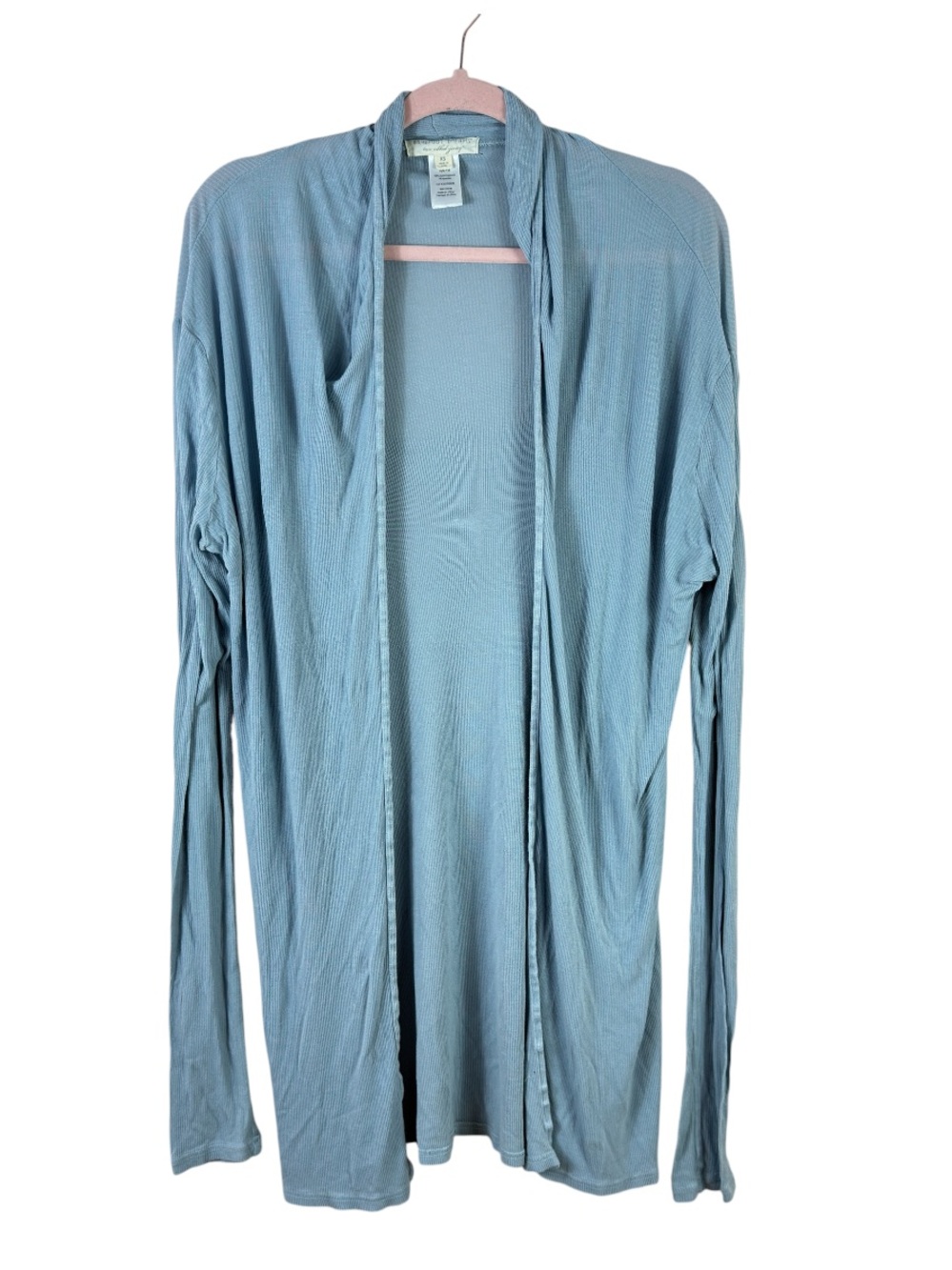 Barefoot Dreams womens sz XS blue ribbed lightweight open front duster cardigan